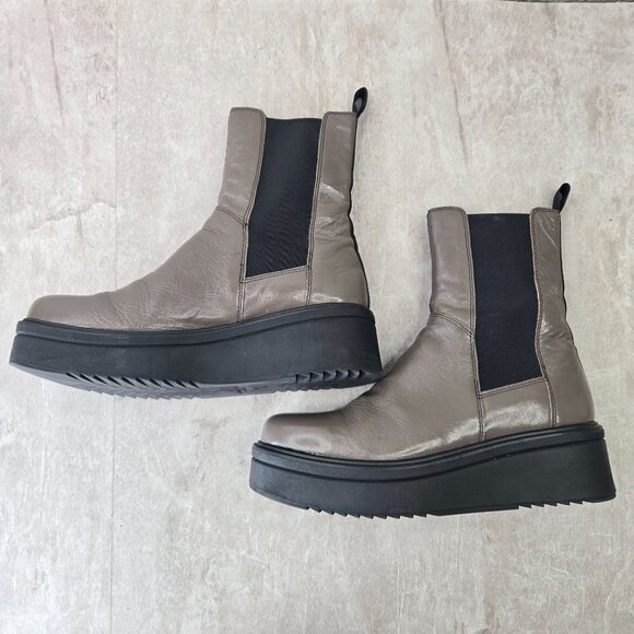 Vagabond Tara Platform Chelsea Boots 10 Gray Patent Leather Y2k Chunky Booties - Picture 6 of 12